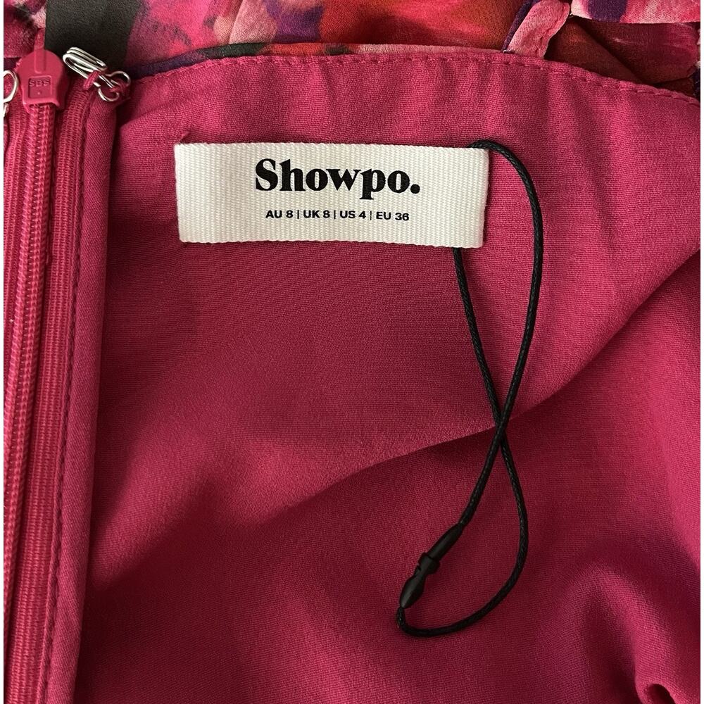 Showpo Jilliane Maxi Dress Ruched Thigh Slit Fuschia Frenzy Coquette Size 4 NWOT - Picture 8 of 9